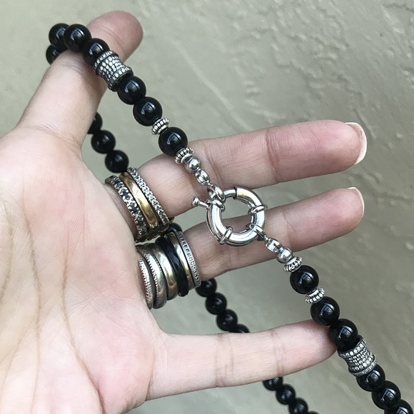 Genuine onyx fancy clasp rodhium cz charm choker - Picture 4 of 8